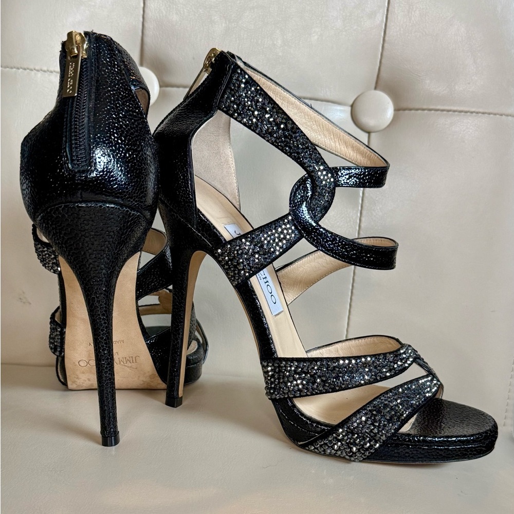 Jimmy Choo Black Crystal Strappy Stiletto Sandals - Picture 6 of 9